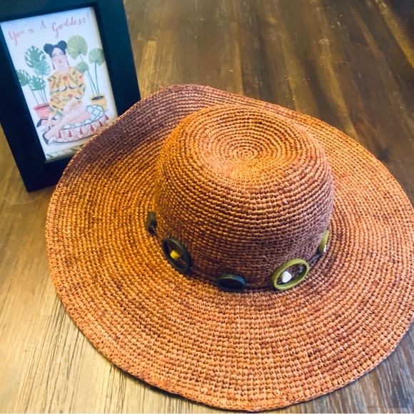 Anthropologie hand woven rust color wide brim hat - Picture 3 of 10